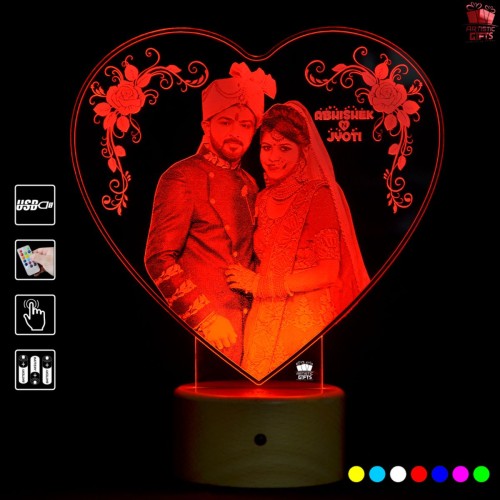 Personalized 3D Illusion Heart Shape Led Lamp for Anniversary