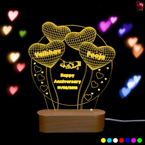 Giftous Personalized multi color 3D Illusion LED Lamp for Anniversary Designs 3