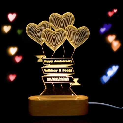 Giftous Personalized Warm white 3D Illusion LED Lamp Heart Balloon Design