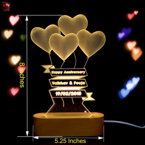 Giftous Personalized Warm white 3D Illusion LED Lamp Heart Balloon Design