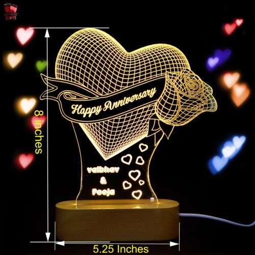 Giftous Personalized Warm white 3D Illusion LED Lamp Heart Rose Design