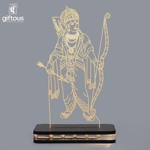Lord Shree Ram Acrylic 3D Night Lamp with Wooden Base