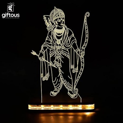 Lord Shree Ram Acrylic 3D Night Lamp with Wooden Base