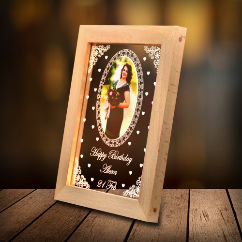 Personalized wooden led frame for birthday