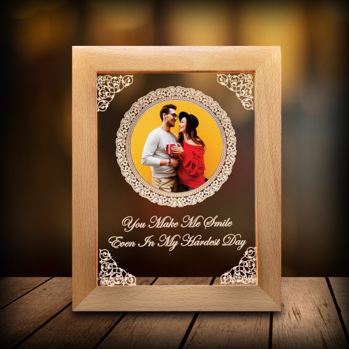 Personalized wooden led frame for couple