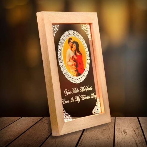 Personalized wooden led frame for couple