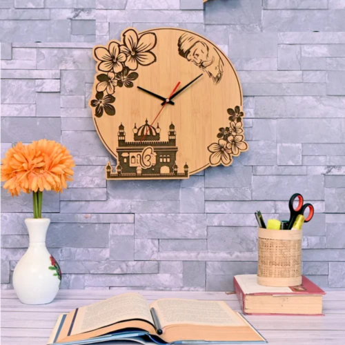 Guru Nanak Wooden Theme Wall Clock 