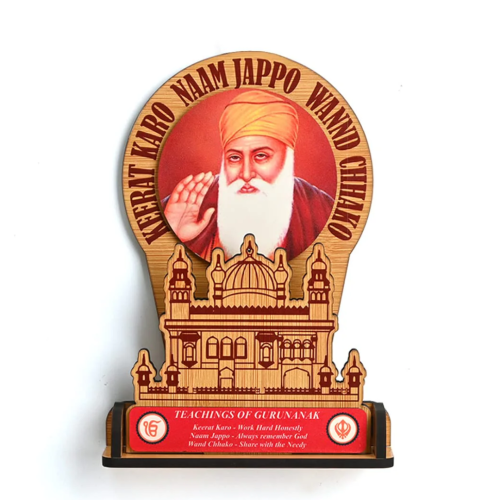 Guru Nanak Dev Ji and Guru Gobind Singh Ji Wooden Frame Stand | Sikh Guru's