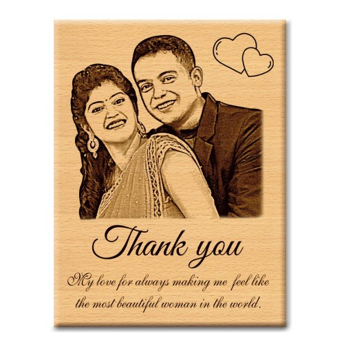 Giftous Personalized Wooden Plaque Thankyou Gift for Wife (5x4 inches, Wood, Brown)