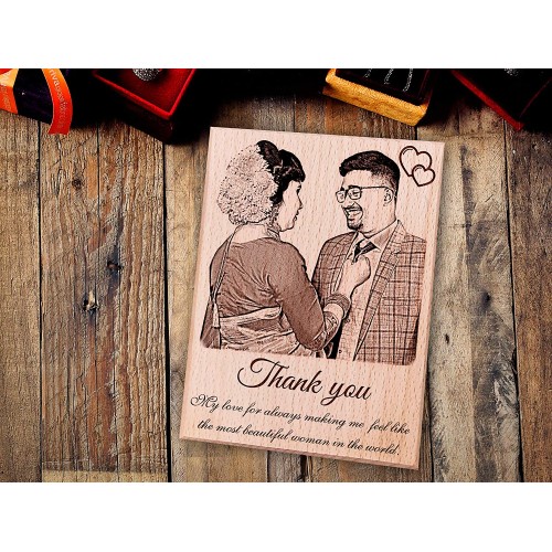 Giftous Personalized Wooden Plaque Thankyou Gift for Wife (5x4 inches, Wood, Brown)