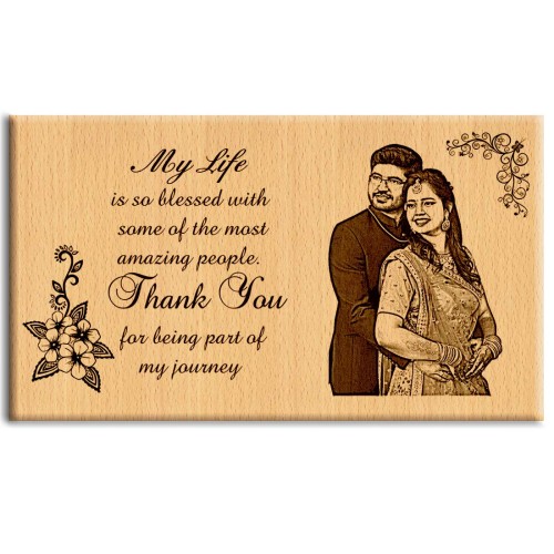 Giftous Personalized Engraved Wooden Photo Plaque Gift for Couples (7 X 4 Inches, Brown)