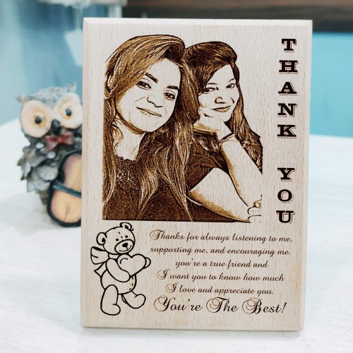 Giftous Personalized Engraved Wooden Photo Plaque Gift for Couples (7 X 4 Inches, Brown)