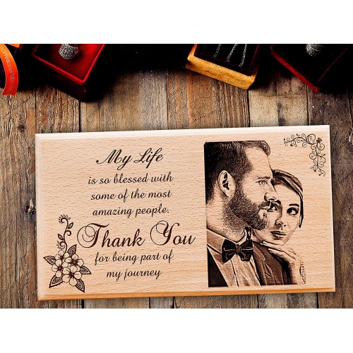 Giftous Personalized Engraved Wooden Photo Plaque Gift for Couples (7 X 4 Inches, Brown)