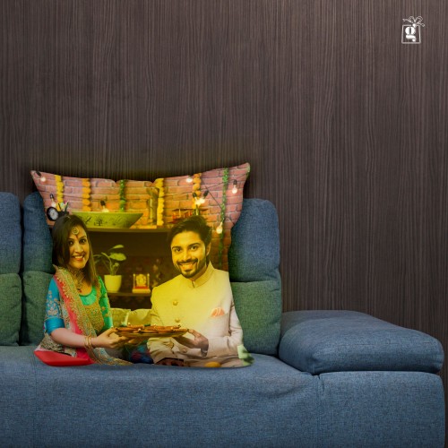 Combo Gifts (LED Cushion + Sublimation Sipper + Coffee Mug + Personalized Wooden LED Frame For Couple)