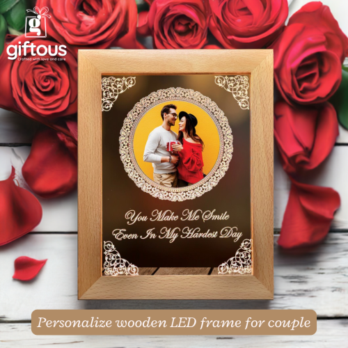 Personalize wooden LED frame for couple