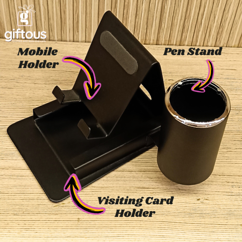 Mobile Stand with Pen Stand and Visiting Card Holder 3 in 1