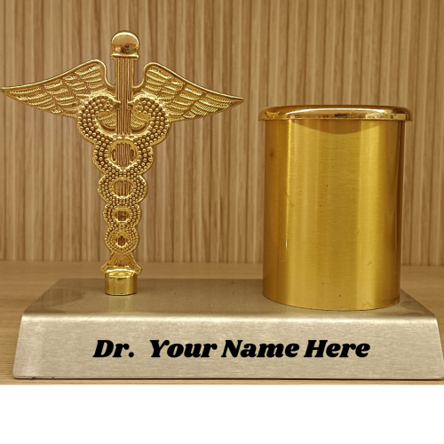 Golden Metal Doctor Logo and Pen Stand