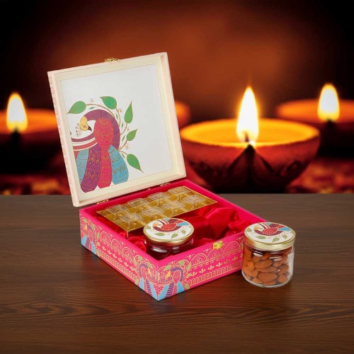 Giftous Peacock Paradise MDF Diwali Hamper Box