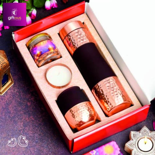 Gift Set (Copper Bottle, Glass, Candle, Dry Fruts )