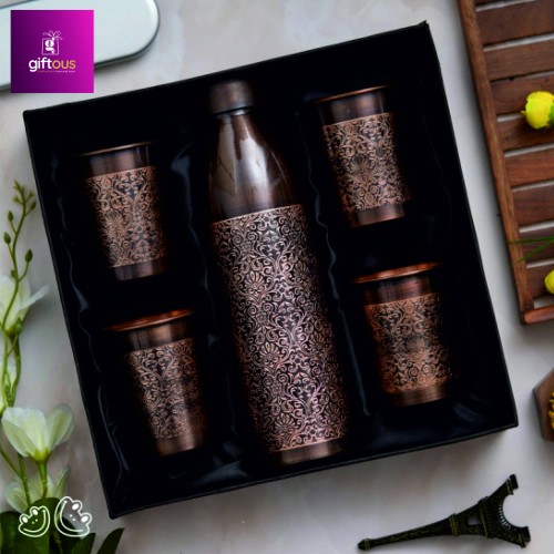 Designer Copper Bottle and Glass Set