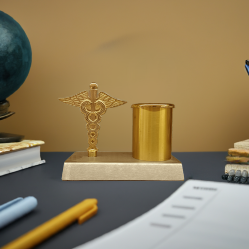Golden Metal Doctor Logo and Pen Stand