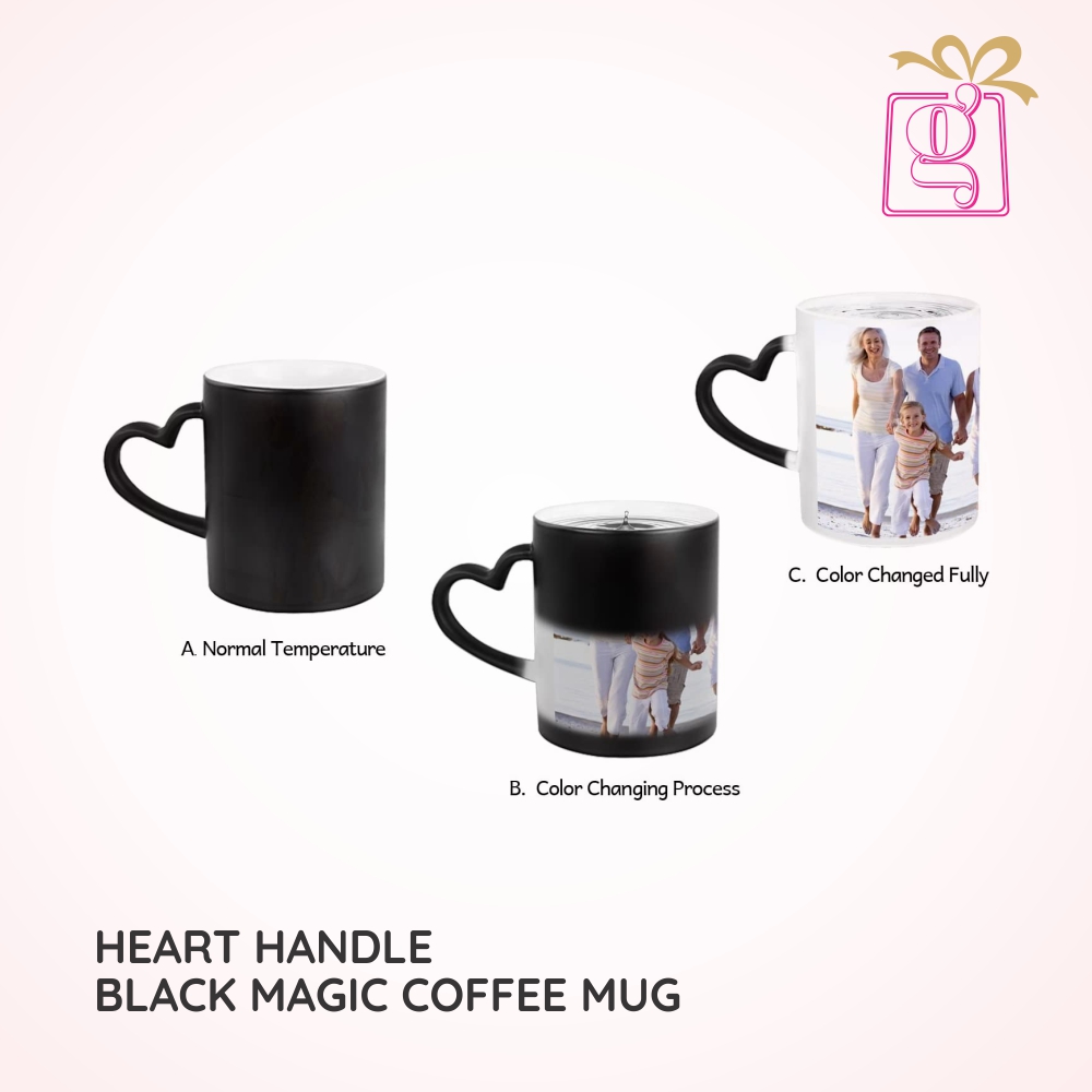 Black Magic Photo Mug with Heart Shape Handle